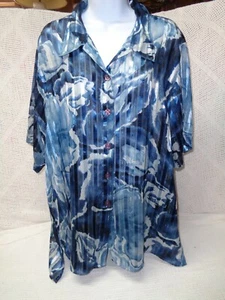 RAG POLYESTER BLUES/SILVER W/METALLIC S/S SHEER LOOKING BLOUSE MATERIAL SIZE 20 - Picture 1 of 9