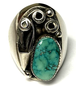 Vintage Blue Turquoise Native American Men's Ring 22.29 gr Sterling 925 Size 10 - Picture 1 of 17