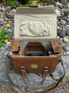 Vintage Brown Leather Camera & Accessories Bag Front-Load Carry Case 13x10x7" - Bild 1 von 12
