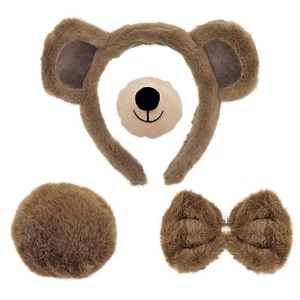 4Pcs Bear Costume Set Dark Brown Bear Ears Headband Nose Tail Bowtie Fluffy A... - Picture 1 of 6