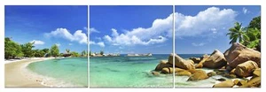 Panoramic Beach Canvas Wall Art Decor - 24x24 3 Piece Set (Total 24x72 inch) - Picture 1 of 3