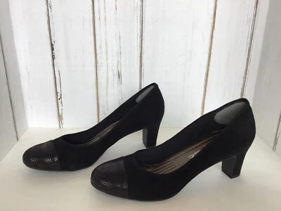 Easy Spirit Raphael 黑色麂皮绒高跟鞋蛇皮鞋头 7.5 码 — 第 1/4 张图片