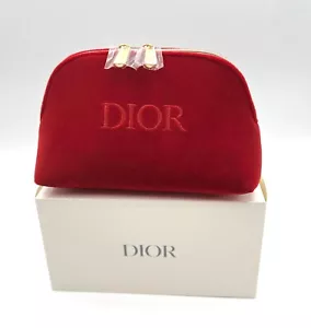 New! Christian Dior Cosmetic Gold Zipper Makeup Bag Pouch Clutch ~ Red Velvet - Picture 1 of 6
