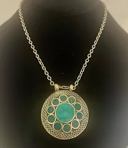 Turquoise Colored Pendant Necklace Unbranded, Boho,Retro, Uniquely Beautiful 22" - Picture 1 of 12