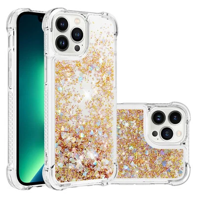 Quicksand Dazzling Gold Loves Case Shockproof Bling Cover Back For Various Phone - Image 1 of 4