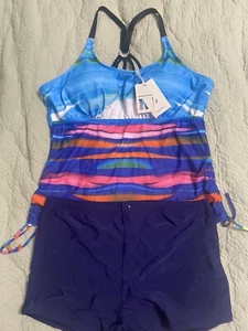 JASAMBAC XXL Strappy Tankini Swimsuit Boy Shorts Bathing Suits Two Piece New - Picture 1 of 8