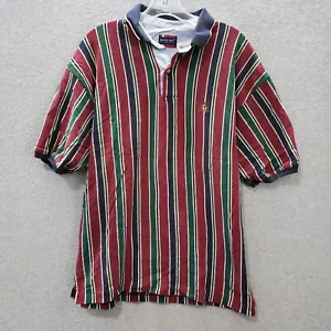VINTAGE Bugle Boy Men Polo Shirt Large Red Striped Embroidered Short Sleeve - Picture 1 of 7