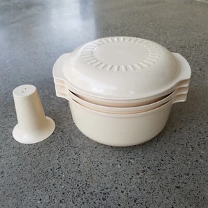 Vintage Tupperware Microwave Meal Cooker 5 pc Set Stacker Almond Bowls Cone - Picture 1 of 6