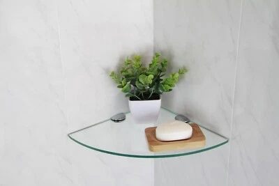 Mensola Vetro Parete Bagno Temprato Trasparente Angolare Supporti Cromati - Immagine 1 di 4