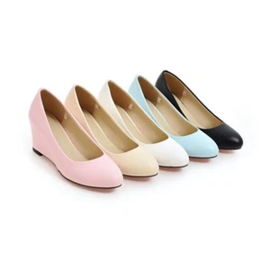 Damen Pumps Sexy Mary Janes Keilabsatz Slip On Sandalen Work Office Schuhe Party - Bild 1 von 18
