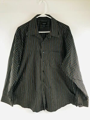 Camisa Van Heusen Para Hombre Talla XL 17-17.5 Negra Marrón Rayas Abotonada Sin Plancha Foto 1 de 4