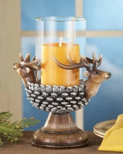 Rustic Cabin Pinecone with Deer Glass Hurricane Candle Holder - Picture 1 of 1