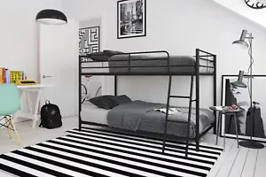 Bunk Bed Frame Metal Twin Over Twin Beds Ladder Guardrail Kids Bedroom Silver - Picture 1 of 4
