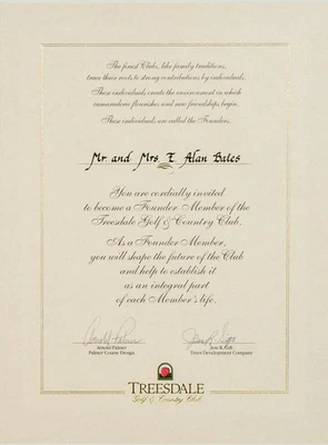 Arnold Palmer Autografiado Años 90 Golf Country Club Invitación Treesdale Foto 1 de 4