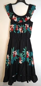 Vestido Hawaiian Creations XL Negro Floral MuMu Tropical Volantes - Imagen 1 de 10