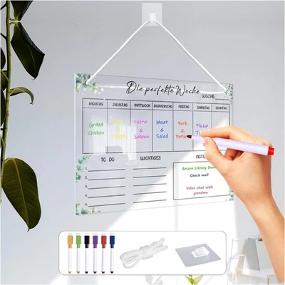 Abwischbarer Wochenplaner für Haushalt Acrylglas 30x20cm mit Whiteboard Stift... - Bild 1 von 4