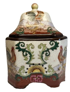 Ginger Jar Vintage Ceramic Asian Vase, Rooster Floral Porcelain - Picture 1 of 10