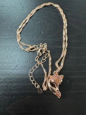 585 14K RG Estampado Naranja Circón Zorro Colgante 19” Collar Cierre Cadena Foto 1 de 4