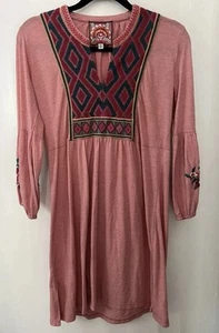 Vestido Johnny Was bordado tejido cuello en V XS rosa elástico BOHO - Imagen 1 de 7