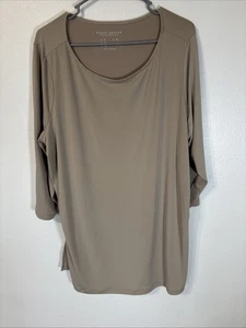 Susan Graver Womens Scoop Neck  Top Líquid Knit 3/4 Sleeve Tan Plus Size 2X - Bild 1 von 15