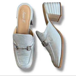 Saint G Silver Metallic Women's Loafer Mules Block Heel US 8 - Picture 1 of 6