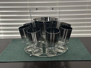 Vintage MCM Dorothy Thorpe Vitreon Queens Silver Fade Cocktail Glas Bar Caddy - Bild 1 von 3