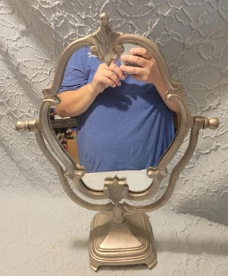 Victorian Style Metal Silver Swivel Vanity Mirror  18x13.5 in - Image 1 of 4