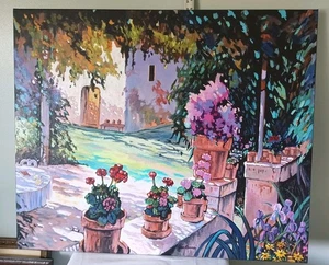 GARDEN Landscape  Original Oil Painting signed TOM KENNEY 30 X 36 - Picture 1 of 14