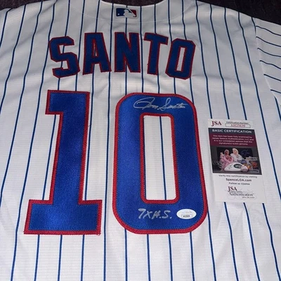 RON SANTO Signed Chicago CUBS MAJESTIC Jersey w/ JSA COA & 9X ALL-STAR Inscrip - Image 1 of 4