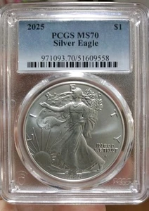 2025 1 $ American Silver Eagle Dollar PCGS 70. Schöne Münze.. Top 70. - Bild 1 von 8