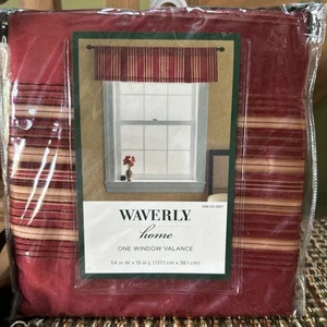 Waverly Home Window Valance Curtain 54"W x 15" L Brick Red Stripe Lined Cover - Picture 1 of 4