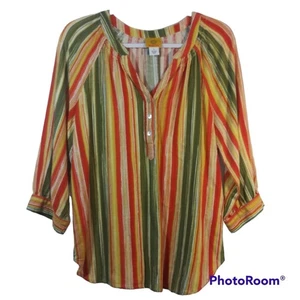 Ruby Rd Damen Batik schick Aquarell gestreift Leinen geknöpft Henley Top Gr. S - Bild 1 von 8