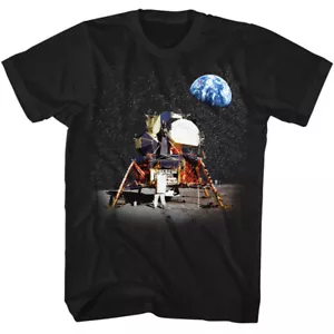 NASA Lunar Module On Moon Space View Of Earth Stars Astronaut Men's T Shirt - Picture 1 of 5