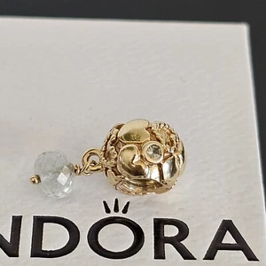 Pandora 14ct Gold True Love Green Amethyst & Sapphire Charm 750354 Free Post - Picture 1 of 19