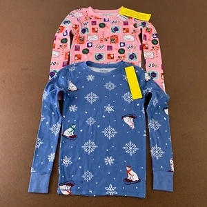 Old Navy Girls Size Large (10) Pink Blue Graphic Long Sleeve Pajama Tops NWT - Picture 1 of 13