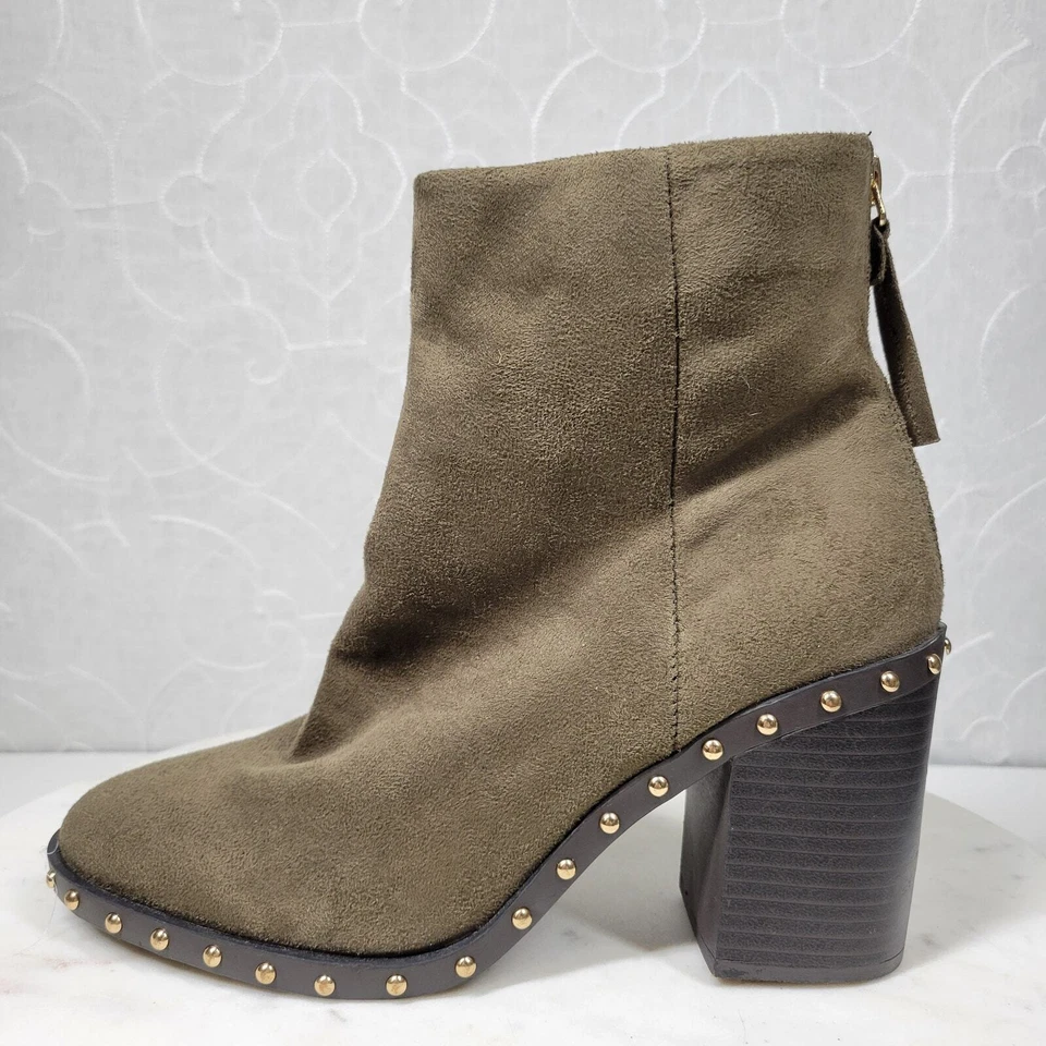 Forever 21 Botas de Gamuza para Mujer 7 Cuero Verde Dorado Remaches Tacón Bloque Cremallera Nuevas Foto 1 de 4