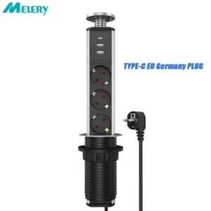 Melery Type-C Pop Up Sockets Power Strip Desktop Hidden EU Plug 3 Outlet Switch - Picture 1 of 12
