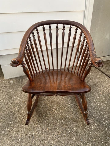 RARE Antique Late 19th Century  Dolphin Head Windsor Style Oak Rocking Chair Cover