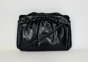MORRIS MOSKOWITZ Black Leather Convertible Crossbody Clutch Bow Detail Bag - Picture 1 of 9