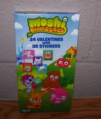 Valentines Day Cards (Box of 34) Moshi Monsters with Stickers - Image 1 of 2