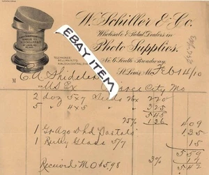 1910 BiLLhead W. SCHILLER & COMPANY St. Louis Missouri SUMINISTROS FOTOGRÁFICOS S Broadway - Imagen 1 de 1
