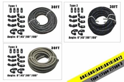 Braided Fuel Hose 30ft &12 Fittings Kit (Black) / 4AN|6AN|8AN|10AN|12AN - Image 1 of 4