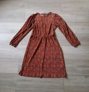 Papaya Orange Multi Floral Crinkle Flared Dress Occasion Smart Office Work UK12 - Picture 1 of 16