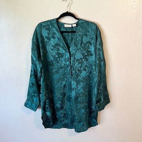UNDERCOVER Abito camicia da notte vintage etichetta oro Victoria’s Secret verde raso taglia M