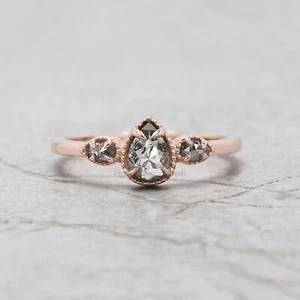 0.50 Ct Natural Pear Cut Salt And Pepper Diamond 14K Rose Gold Engagement Ring - Picture 1 of 9