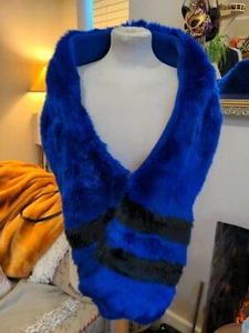 Saviour Faux Fur Shawl Thick Wrap Winter Long Stole Shrug Scarf Royal Blue Black - Picture 1 of 7