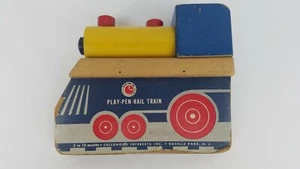 Vintage 50s ~ Right Time Toy "Play-Pen-Rail-Train" ~ Wooden Crib Rail Slider - Picture 1 of 8