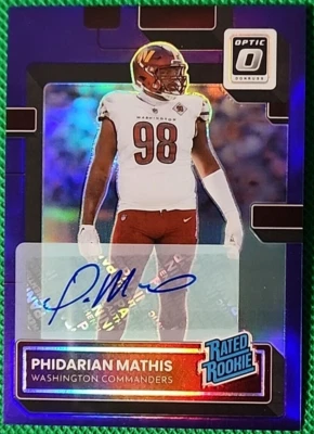 Phidarian Mathis /35 2022 Panini Optic Rated Rookie Purple RC Auto Commanders SP - Image 1 of 2