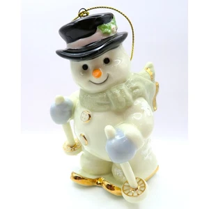 Porzellan Schneemann Skifahrer Ornament mit Skiern und Stöcken Weihnachten Figur 4,75"  - Bild 1 von 10