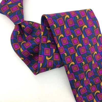 Emilio Pucci 领带 意大利 原子艺术 装饰 几何领带 棕色 金色 Grn 丝绸  — 第 1/4 张图片